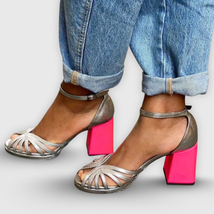 Soleil | Block Heel Sandale mit Goldriemen