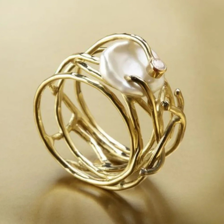Retro-Goldring mit Perle