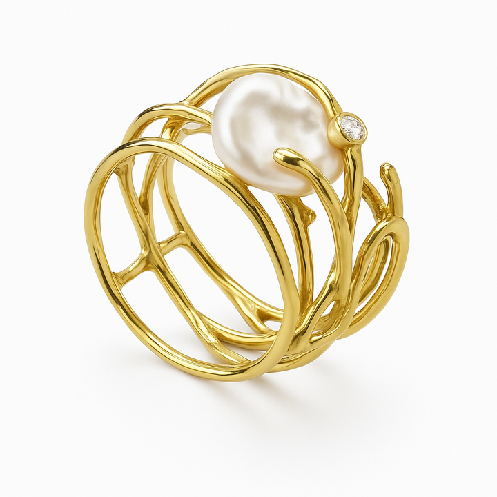 Retro-Goldring mit Perle